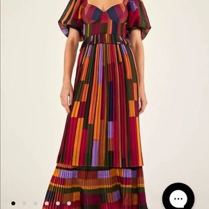 Farm Rio Yellow Painted Stripes Pleated Dress size XS